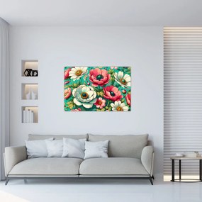 Obraz - Kvety na modrom pozadí (90x60 cm)