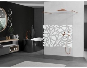 Mexen Kioto, sprchová zástena Walk-In 130 x 200 cm, 8mm číre sklo biely vzor, medený matný profil, 800-130-002-65-85