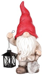 Záhradný trpaslík s lampášom, 22 x 44 x 14 cm, červená, Mgo