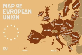 Obraz  moderná mapa Európskej únie v hnedom prevedení