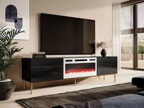 TV stolík Koda 200, Farby: čierny / čierny lesk + zlatá, Krb: biely
