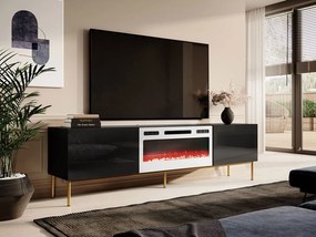 TV stolík Koda 200, Farby: biely / biely lesk + zlatá, Krb: čierny