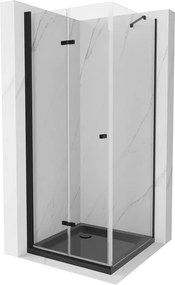 Mexen Lima, sprchový kút 90 (dvere) x 90 (stena) cm, 6mm číre sklo, čierny profil + SLIM čierna sprchová vanička 5cm s čiernym sifónom, 856-090-090-70-00-4070B