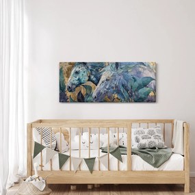Obraz - Kone so zlatým pozadím (120x50 cm)