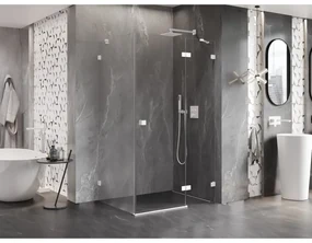 Mexen Lunar, pravostranný výklopný sprchový kút 95 x 90 cm, 8mm číre sklo, biely profil, 834-095-090-20-00-P