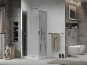 Mexen Lima, sprchovací kút so skladacími dverami 70 (dvere) x 70 (stena) cm, 6mm šedé sklo, chrómový profil + slim sprchová vanička biela, 856-070-070-01-40-4010
