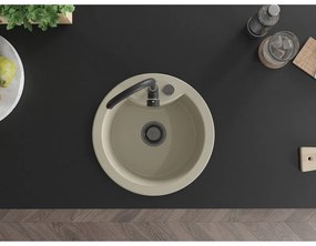 Mexen Diego, 1-komorový granitový drez 488x488x167 mm, čierny sifón, čierna matná batéria Telma, béžová, 6512-69-670200-70