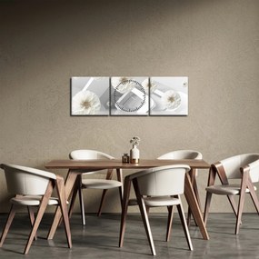 Abstraktný obraz s belostnými kvetmi (s hodinami) (90x30 cm)