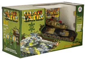 KIK Diaľkovo ovládaný RC vojenský tank 2,4 GHz, púštny, 360° veža, realistické zvuky a LED