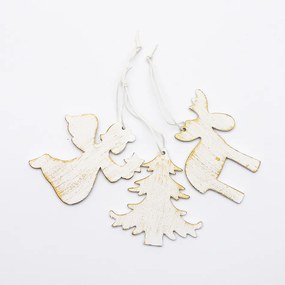Závesné drevené ozdoby, 3 typy, 9ks