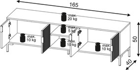 TV stolek Flinn 165 cm černý/zlatý