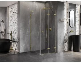 Mexen Lunar-F L, sklápací sprchový kút pravý 70 x 70 cm, 8mm číre sklo, zlatý profil, 836L-070-070-50-00-P