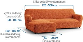 Bielastické poťahy GRAFITI NOVÉ tehlové sedačka s otomanom vľavo (š. 170 - 300 cm)