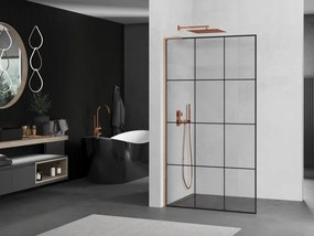Mexen Kioto L, sprchová zástena Walk-In 100 x 200 cm, 8mm číre sklo čierny vzor, medený matný profil, 800-100-103-65-77