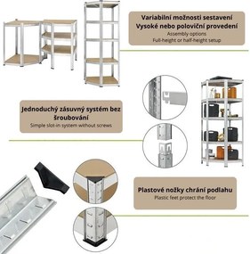 Kovový rohový regál 180x70x40-70 cm, 5 políc, nosnosť 875 kg