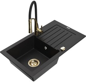 Mexen Pablo, 1-komorový granitový drez 752x436x161 mm a drezová batéria Aster, čierna, 6510-77-73450-57-G