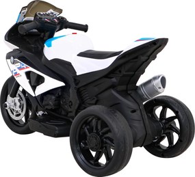 Ramiz BMW HP4 Detský motocykel na batérie biely + 3 kolieska + LED + MP3 USB + ekokoža