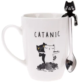 Porcelánový hrnek s kovovou lžičkou Catanic, 320 ml