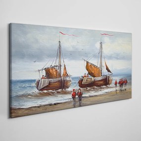 Obraz canvas Sea loď mraky vojaci