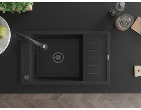 Mexen Elias, 1-komorový granitový drez 795x480x200 mm a drezová batéria Elia, čierna, 6511-77-670101-70-B