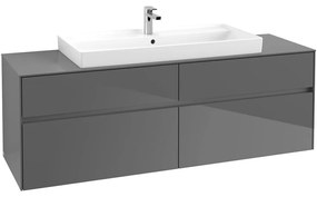 VILLEROY &amp; BOCH Collaro závesná skrinka pod umývadlo na dosku (umývadlo v strede), 4 zásuvky, 1600 x 500 x 548 mm, Glossy Grey, C03100FP