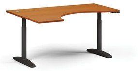 Výškovo nastaviteľný stôl OBOL, elektrický, 675-1325 mm, ergonomický ľavý, doska 1600x1200 mm, čierna zaoblená podnož, čerešňa