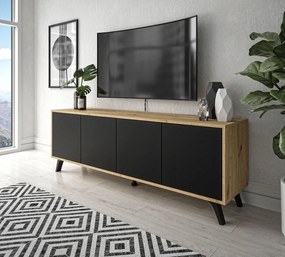 TV STOLÍK ALWIN DUB ARTISAN ČIERNY NA NOŽIČKÁCH 156 cm