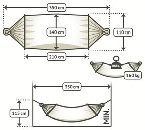 La Siesta ALISIO DOUBLE - vodeodolná, priestranná hojdacia sieť s tyčou, 100 % polypropylén/ rozperná tyč: bambus