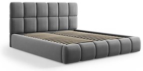 Sivá zamatová čalúnená dvojlôžková posteľ s úložným priestorom s roštom 180x200 cm Bellis – Micadoni