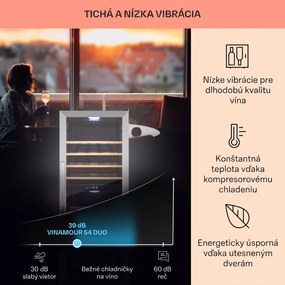 Klarstein Vinamour 54D, vinotéka, 148 l, 54 fliaš, 2 zóny, čelo z nehrdzavejúcej ocele