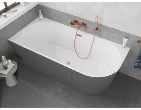 Mexen Silo, rohová voľne stojaca ryhovaná vaňa, ľavá, 170 x 80 cm, biela-šedá, medený matný prepad, 52891708062L-65