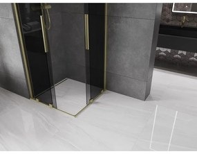 Mexen Velar Duo, sprchový kút s posuvnými dverami 90 x 90 cm, 8mm šedé sklo, zlatá matná, 871-090-090-42-55