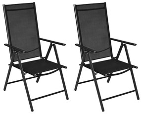 Skladacie záhradné stoličky 2 ks, hliník a textilén, čierne