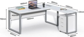 Rohový kancelársky stôl s kontajnerom Houseland Prime Home 01 180 cm biely
