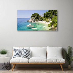 Obraz Canvas More pláž skaly lode 120x60 cm