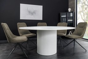 Jedálenský stôl UNIQUE 120 cm okrúhly s bielym rámom, keramickou doskou z bieleho mramoru