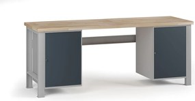 Dielenský pracovný stôl G7, buková škárovka, 2100 x 685 x 840 mm, 2x skrinka, grafit