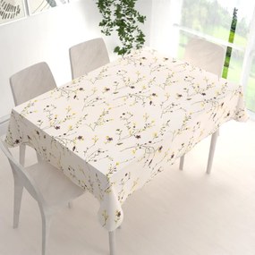 Biante Bavlnený obdĺžnikový obrus Sandra SA-496 Žlté a hnedofialové lúčne kvietky na krémovom 50x100 cm