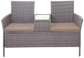 Záhradná lavica so stolíkom E24 - umelý ratan, 132cm - Sivá, sedáky krémová