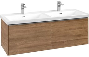 VILLEROY &amp; BOCH Subway 3.0 závesná skrinka pod dvojumývadlo, 2 zásuvky, s LED osvetlením, 1272 x 478 x 429 mm, Oak Kansas, C567L0RH