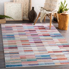 ANDRE 2295 umývací koberec Pruhy protišmykový - ružová / modrý Veľkosť: 160x220 cm