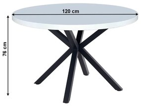 Jedálenský stôl, biela matná/čierna, priemer 120 cm, MEDOR