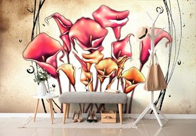 Samolepiaca tapeta červené kvety kaly - 150x100