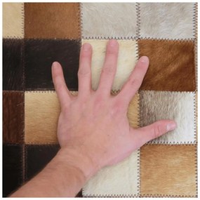 Tempo Kondela Luxusný kožený koberec, biela/hnedá/čierna, patchwork, 140x200, KOŽA TYP 7