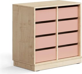 Úložná skrinka CASPER, 8 zásuviek, so soklom, breza/tmavoružová