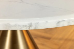 Jedálenský stôl ELEGANCIA 130 cm okrúhly rám so zlatým bielym mramorovým vzhľadom