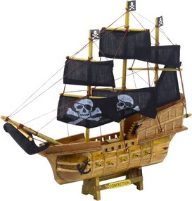 LEAN Toys Zberateľský model dekoratívnej pirátskej plachetnice čierny 33x29cm