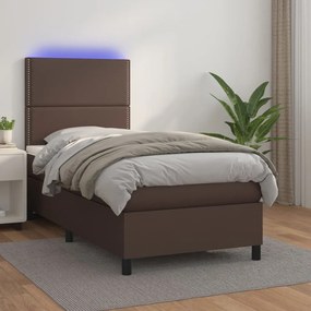 Boxspring posteľ s matracom a LED hnedá 100x200 cm umelá koža 3135870