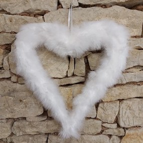 DECOLED Srdce z peria, 37 cm, biele
