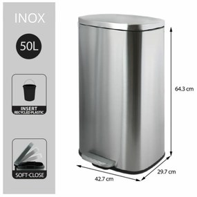Spirella Pedálový odpadkový kôš soft-close Akira 50 l, brúsená nehrdz. oceľ, 50 l